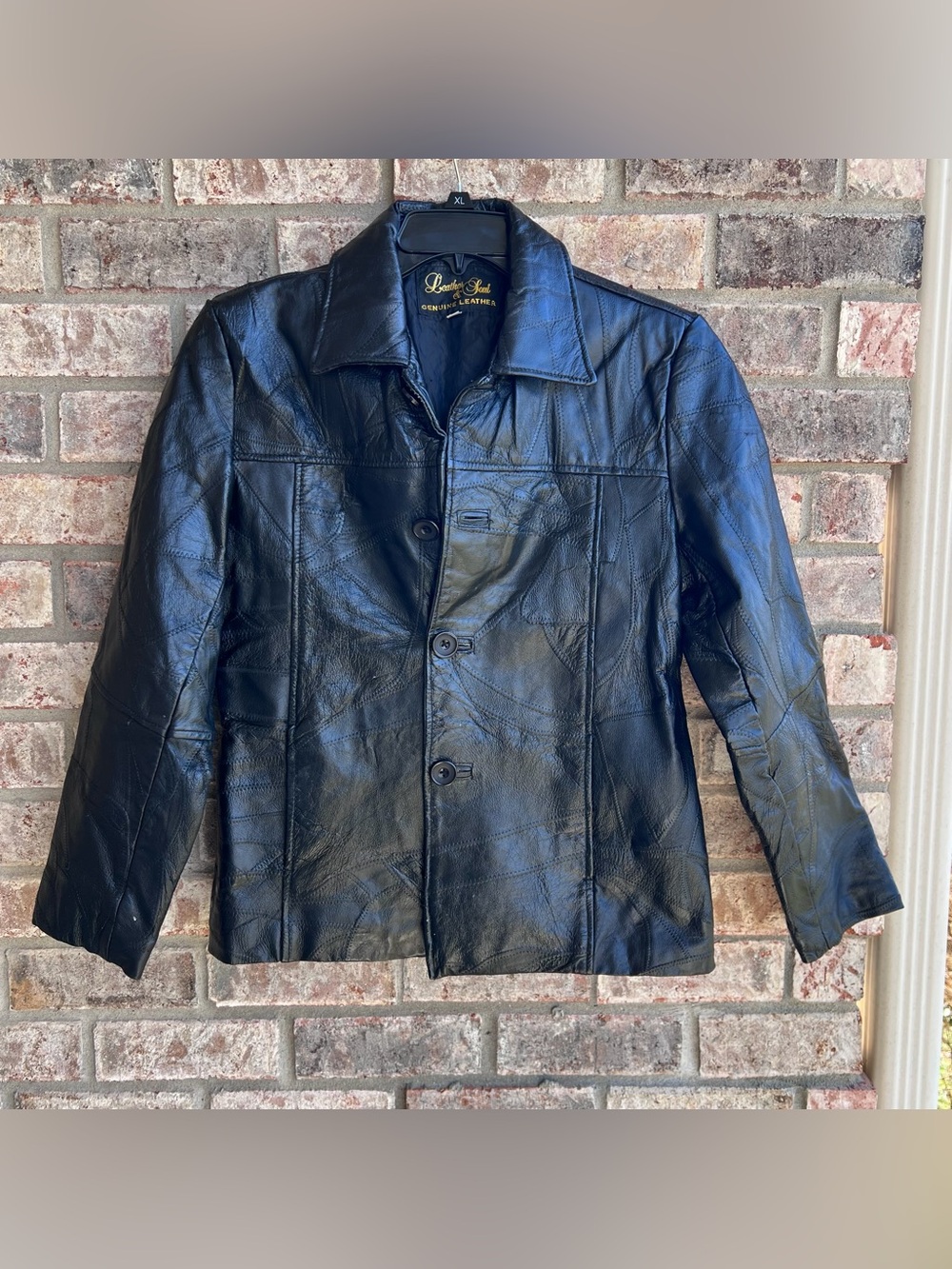 🍒💣 Vintage 80’s black patchwork leather blazer style coat